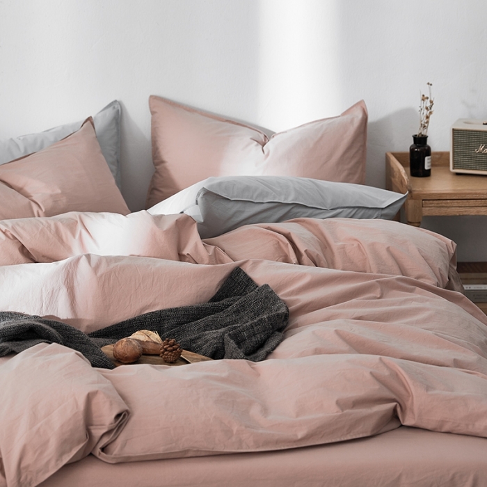 91家纺网 家纺一手货源 找家纺 涞澳家纺 2021新款60s水洗棉素色四件套 静粉