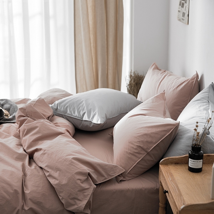 91家纺网 家纺一手货源 找家纺 涞澳家纺 2021新款60s水洗棉素色四件套 静粉