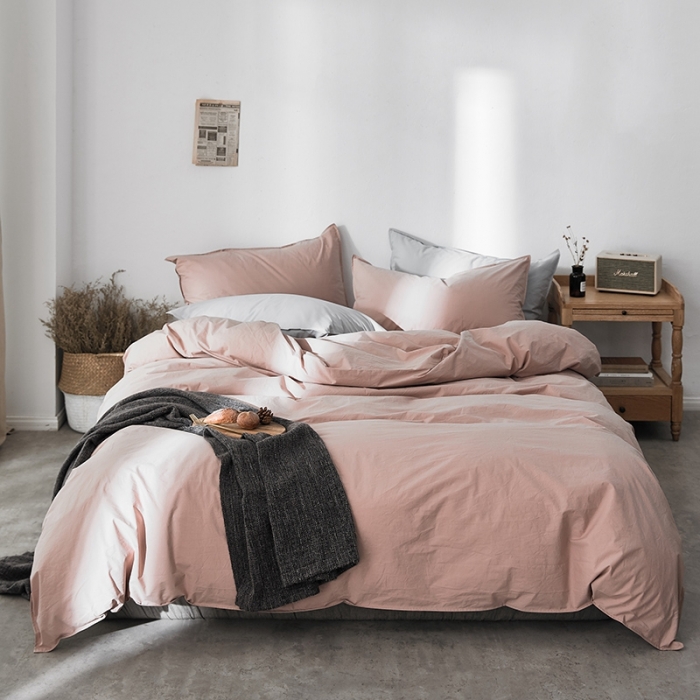 91家纺网 家纺一手货源 找家纺 涞澳家纺 2021新款60s水洗棉素色四件套 静粉