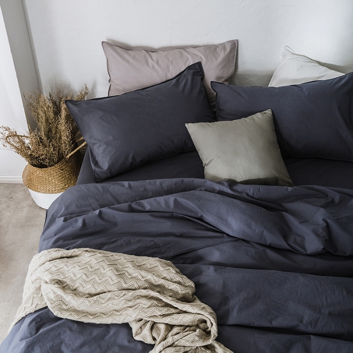 91家纺网 家纺一手货源 找家纺 涞澳家纺 2021新款60s水洗棉素色四件套 静蓝