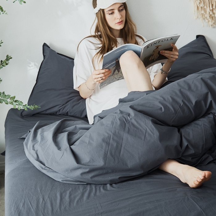 91家纺网 家纺一手货源 找家纺 涞澳家纺 2021新款60s水洗棉素色四件套 静蓝