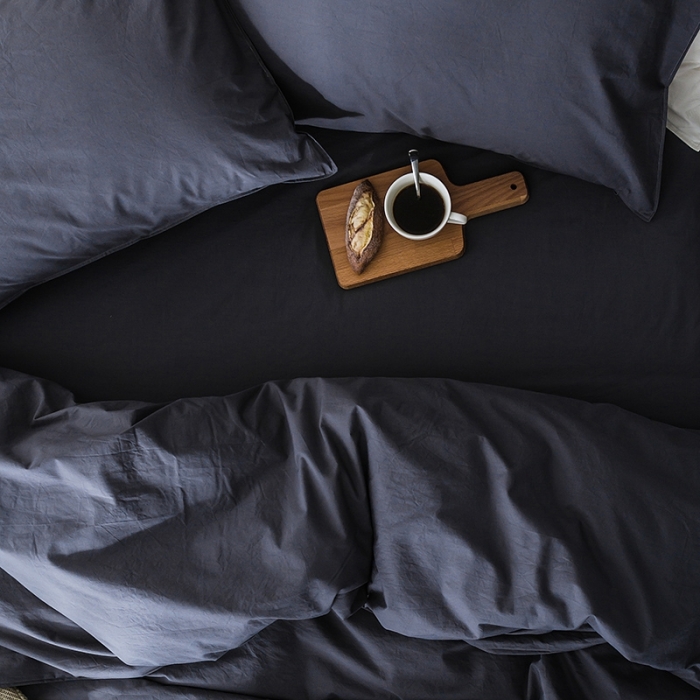 91家纺网 家纺一手货源 找家纺 涞澳家纺 2021新款60s水洗棉素色四件套 静蓝