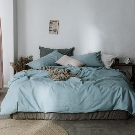 91家纺网 家纺一手货源 找家纺 涞澳家纺 2021新款60s水洗棉素色四件套 浅湖蓝