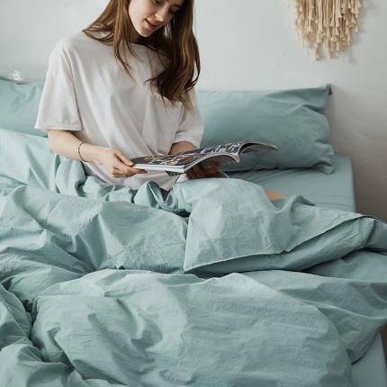 涞澳家纺 2021新款60s水洗棉素色四件套 浅湖蓝