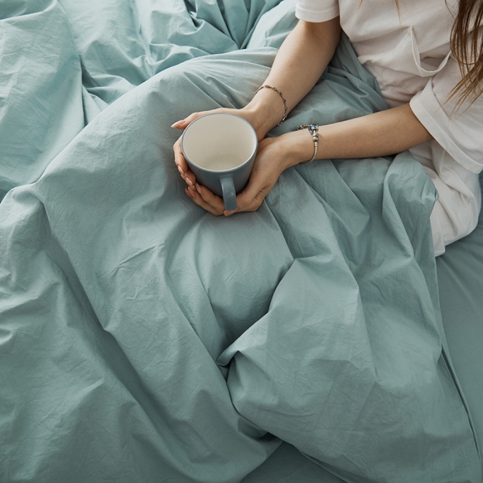 91家纺网 家纺一手货源 找家纺 涞澳家纺 2021新款60s水洗棉素色四件套 浅湖蓝