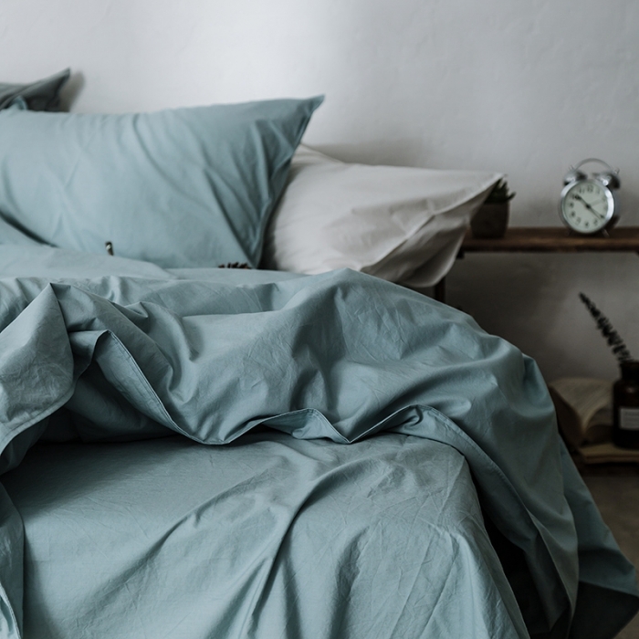 91家纺网 家纺一手货源 找家纺 涞澳家纺 2021新款60s水洗棉素色四件套 浅湖蓝