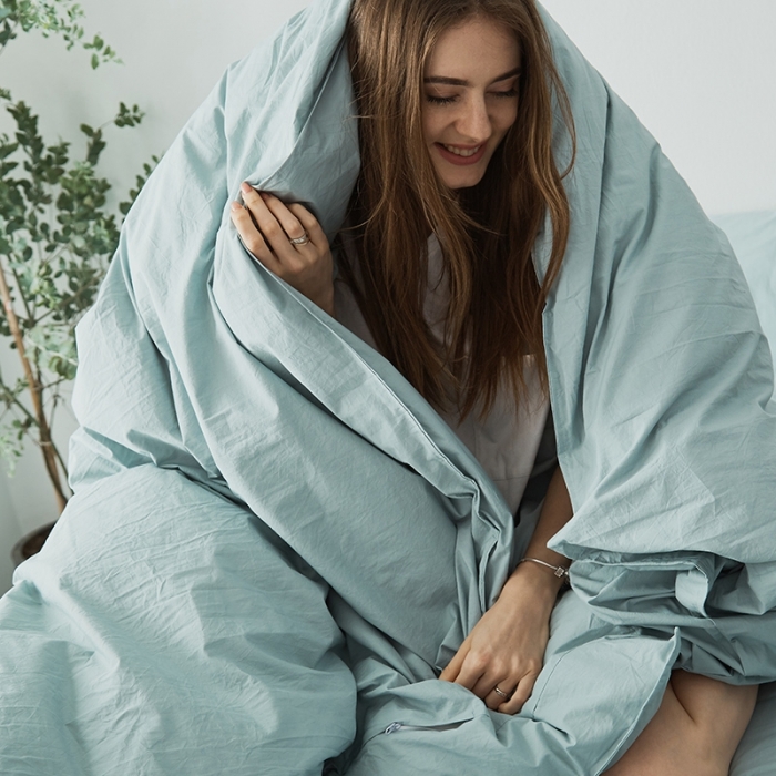 91家纺网 家纺一手货源 找家纺 涞澳家纺 2021新款60s水洗棉素色四件套 浅湖蓝