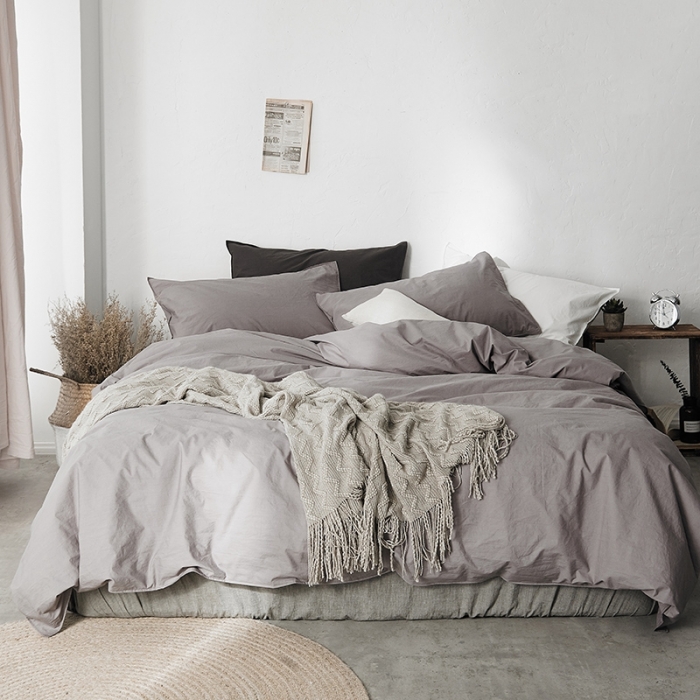 91家纺网 家纺一手货源 找家纺 涞澳家纺 2021新款60s水洗棉素色四件套 情灰