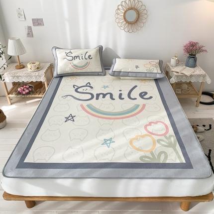 91家纺网 家纺一手货源 找家纺 懒猫 2021新款大版冰丝凉席彩虹微笑