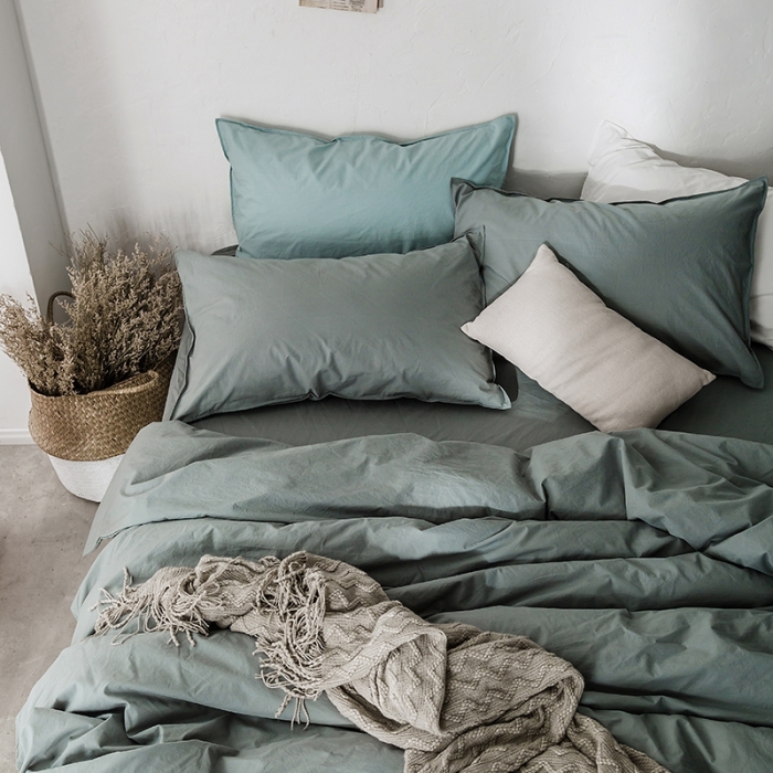 91家纺网 家纺一手货源 找家纺 涞澳家纺 2021新款60s水洗棉素色四件套 若青