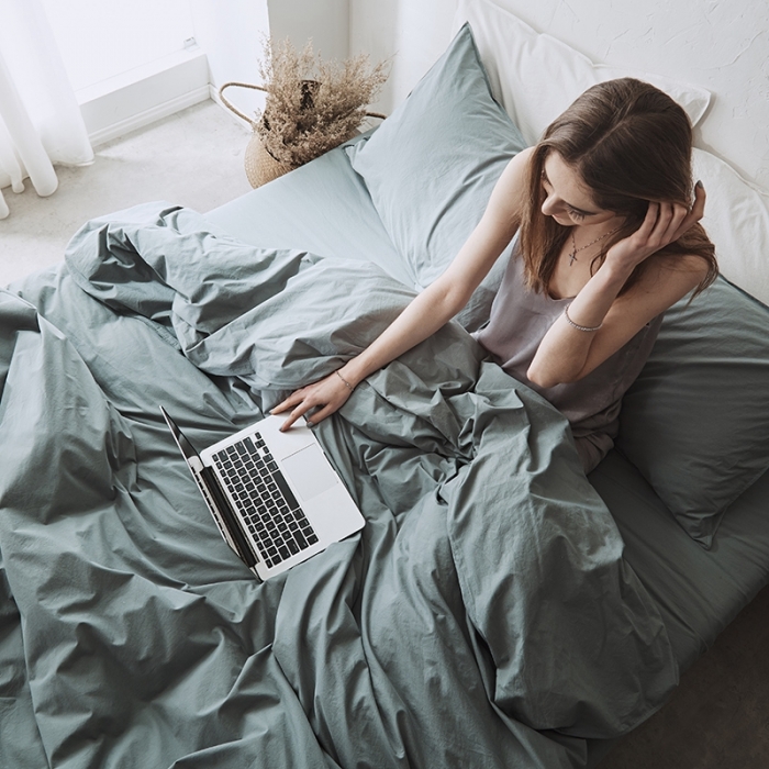 91家纺网 家纺一手货源 找家纺 涞澳家纺 2021新款60s水洗棉素色四件套 若青