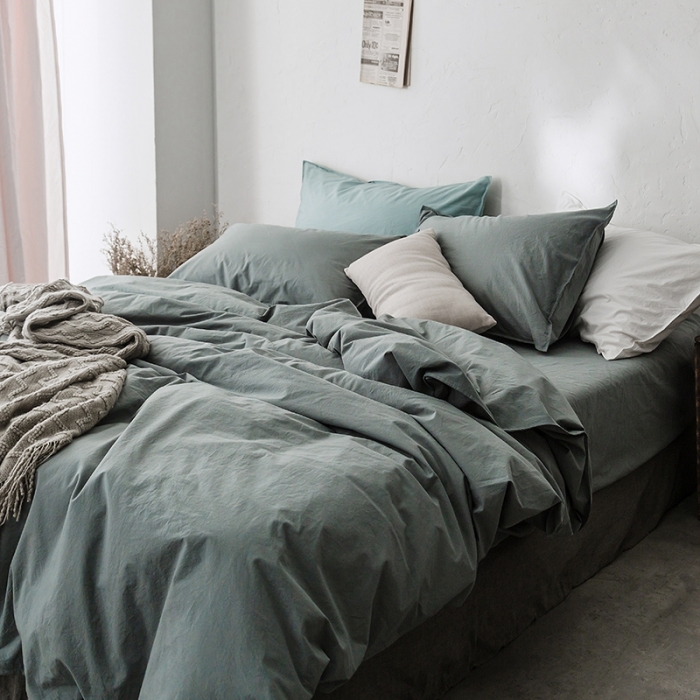 91家纺网 家纺一手货源 找家纺 涞澳家纺 2021新款60s水洗棉素色四件套 若青