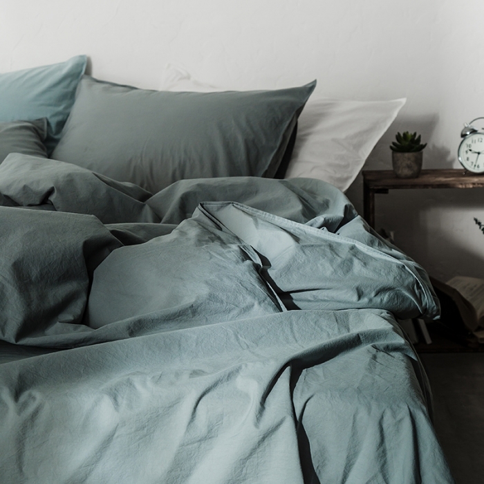 91家纺网 家纺一手货源 找家纺 涞澳家纺 2021新款60s水洗棉素色四件套 若青