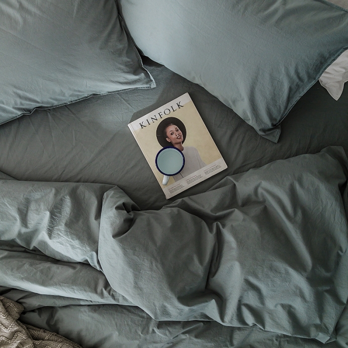 91家纺网 家纺一手货源 找家纺 涞澳家纺 2021新款60s水洗棉素色四件套 若青