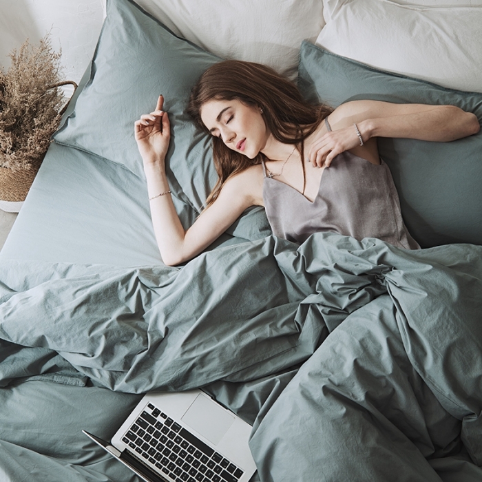 91家纺网 家纺一手货源 找家纺 涞澳家纺 2021新款60s水洗棉素色四件套 若青