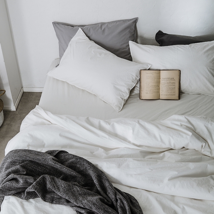 91家纺网 家纺一手货源 找家纺 涞澳家纺 2021新款60s水洗棉素色四件套 牙白