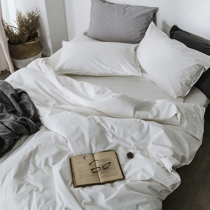 91家纺网 家纺一手货源 找家纺 涞澳家纺 2021新款60s水洗棉素色四件套 牙白