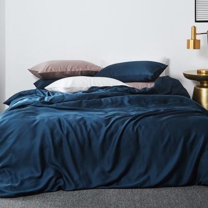 91家纺网 家纺一手货源 找家纺 涞澳家居 2021新款60天丝纯色四件套黛蓝