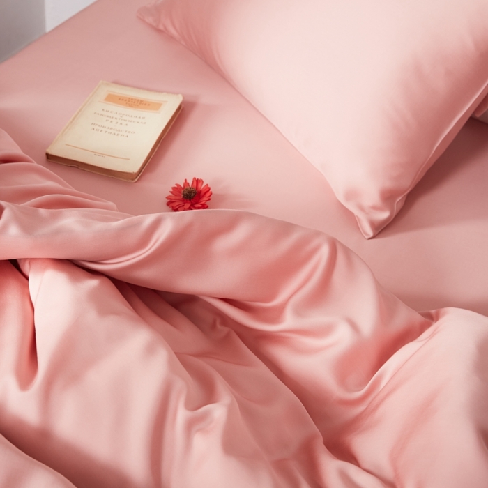 91家纺网 家纺一手货源 找家纺 涞澳家居 2021新款60天丝纯色四件套藕红