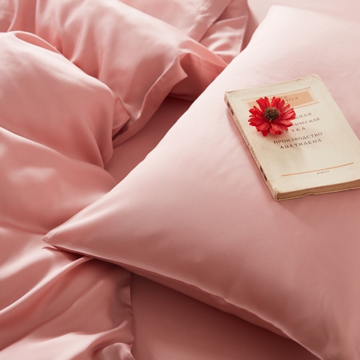 91家纺网 家纺一手货源 找家纺 涞澳家居 2021新款60天丝纯色四件套藕红