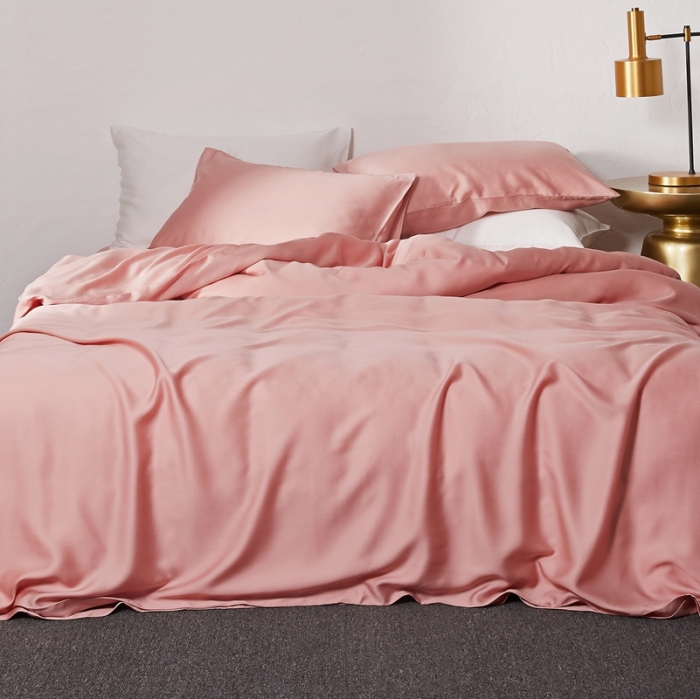 91家纺网 家纺一手货源 找家纺 涞澳家居 2021新款60天丝纯色四件套藕红