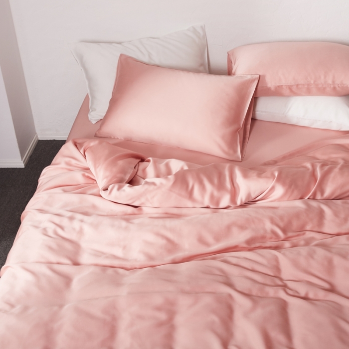 91家纺网 家纺一手货源 找家纺 涞澳家居 2021新款60天丝纯色四件套藕红