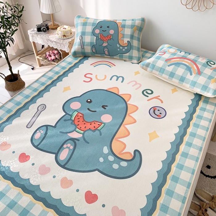 91家纺网 家纺一手货源 找家纺 懒猫 2021新款大版冰丝凉席小恐龙