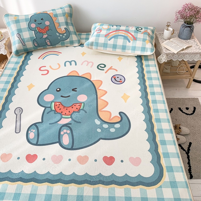 91家纺网 家纺一手货源 找家纺 懒猫 2021新款大版冰丝凉席小恐龙