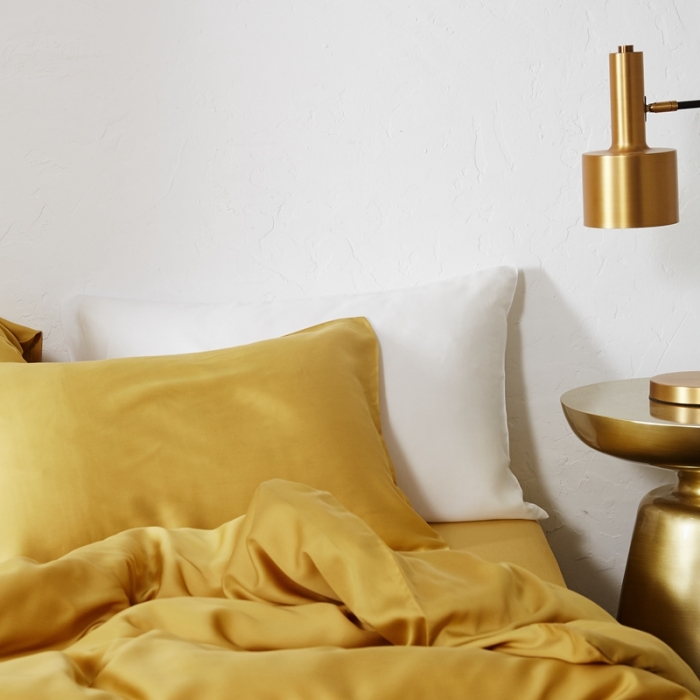 91家纺网 家纺一手货源 找家纺 涞澳家居 2021新款60天丝纯色四件套秋黄