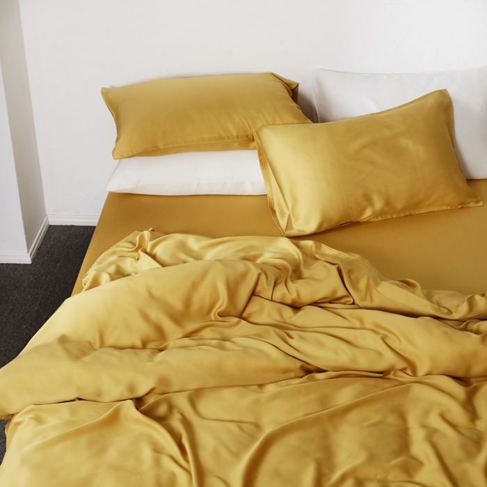 91家纺网 家纺一手货源 找家纺 涞澳家居 2021新款60天丝纯色四件套秋黄