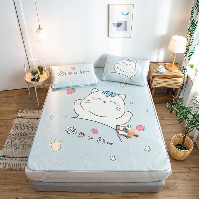 91家纺网 家纺一手货源 找家纺 懒猫 2021新款大版冰丝凉席小懒猫