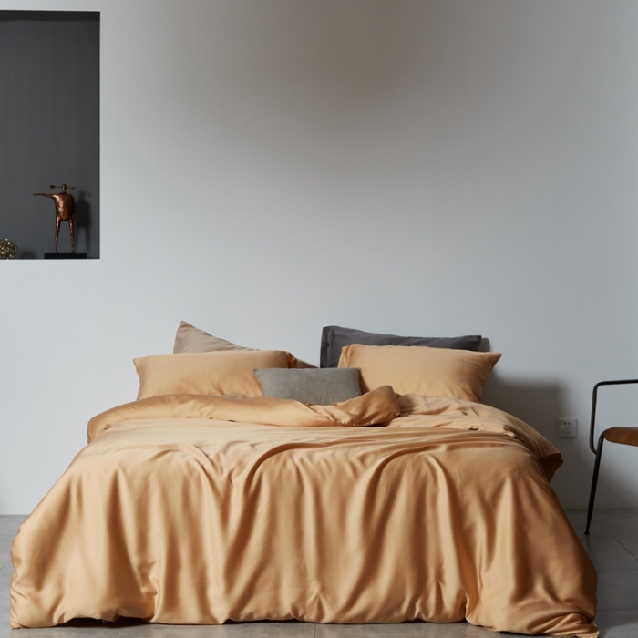 91家纺网 家纺一手货源 找家纺 涞澳家居 2021新款60天丝纯色四件套杏黄