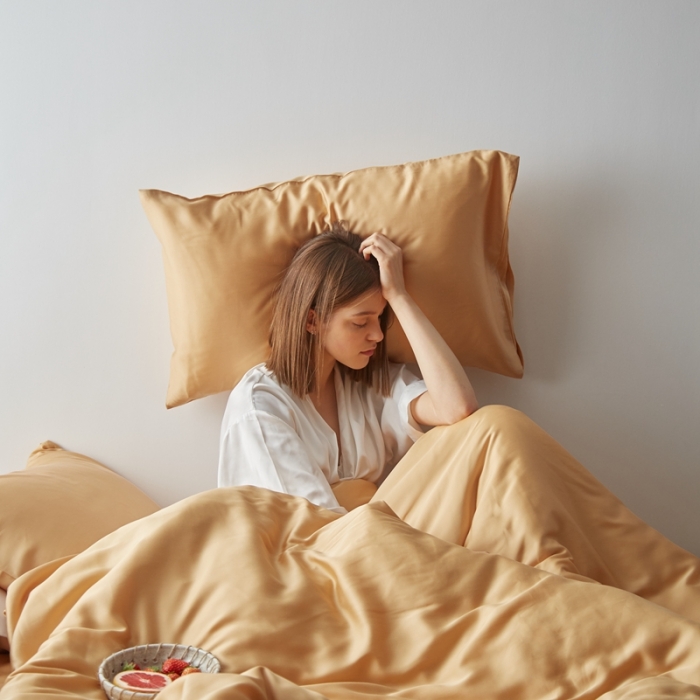 91家纺网 家纺一手货源 找家纺 涞澳家居 2021新款60天丝纯色四件套杏黄