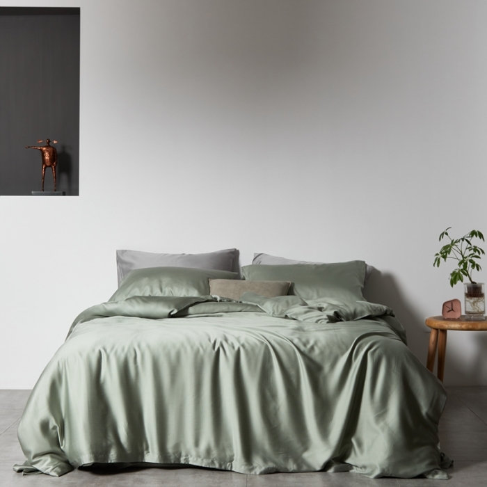 91家纺网 家纺一手货源 找家纺 涞澳家居 2021新款60天丝纯色四件套雅绿