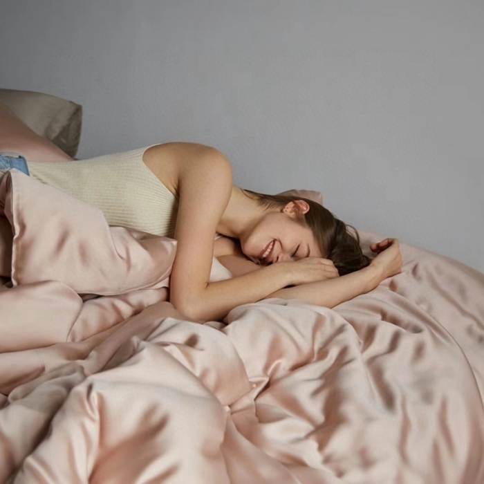 91家纺网 家纺一手货源 找家纺 涞澳家居 2021新款60天丝纯色四件套烟熏粉