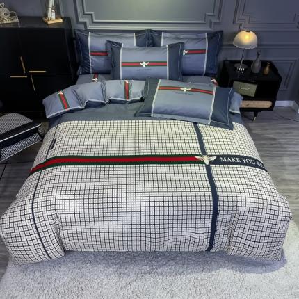 91家纺网 家纺一手货源 找家纺 金爱家 2021新款全棉13372四件套条格简约系列英伦潮流