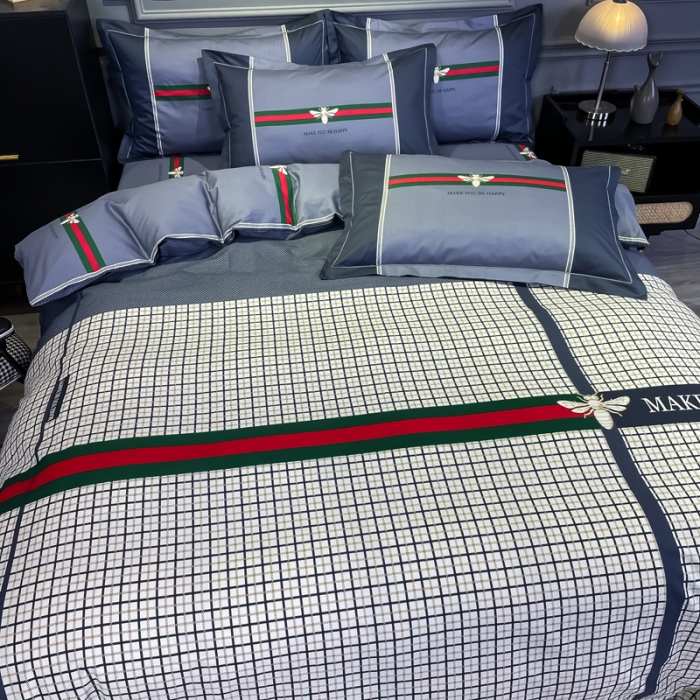 91家纺网 家纺一手货源 找家纺 金爱家 2021新款全棉13372四件套条格简约系列英伦潮流