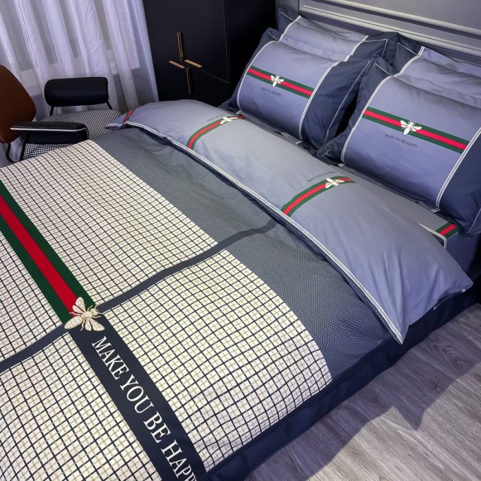 91家纺网 家纺一手货源 找家纺 金爱家 2021新款全棉13372四件套条格简约系列英伦潮流