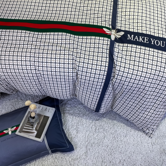 91家纺网 家纺一手货源 找家纺 金爱家 2021新款全棉13372四件套条格简约系列英伦潮流