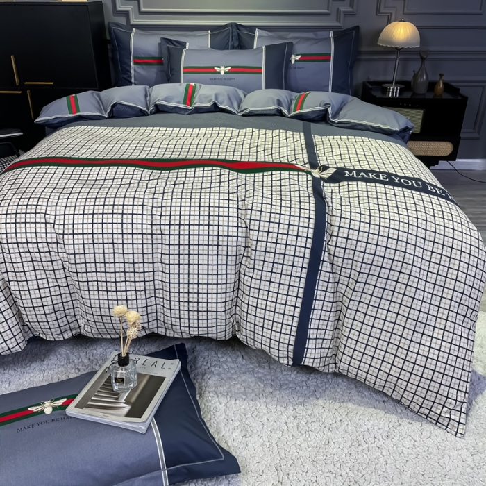 91家纺网 家纺一手货源 找家纺 金爱家 2021新款全棉13372四件套条格简约系列英伦潮流