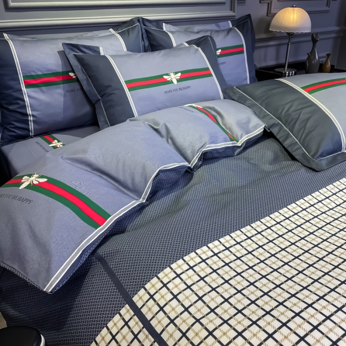 91家纺网 家纺一手货源 找家纺 金爱家 2021新款全棉13372四件套条格简约系列英伦潮流