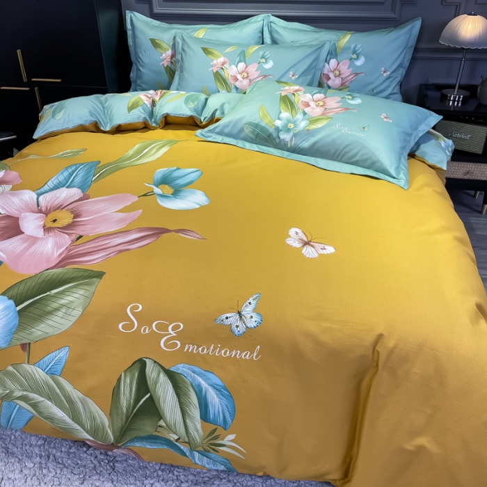 91家纺网 家纺一手货源 找家纺 金爱家 2021新款全棉活性花卉系列四件套 芳泽