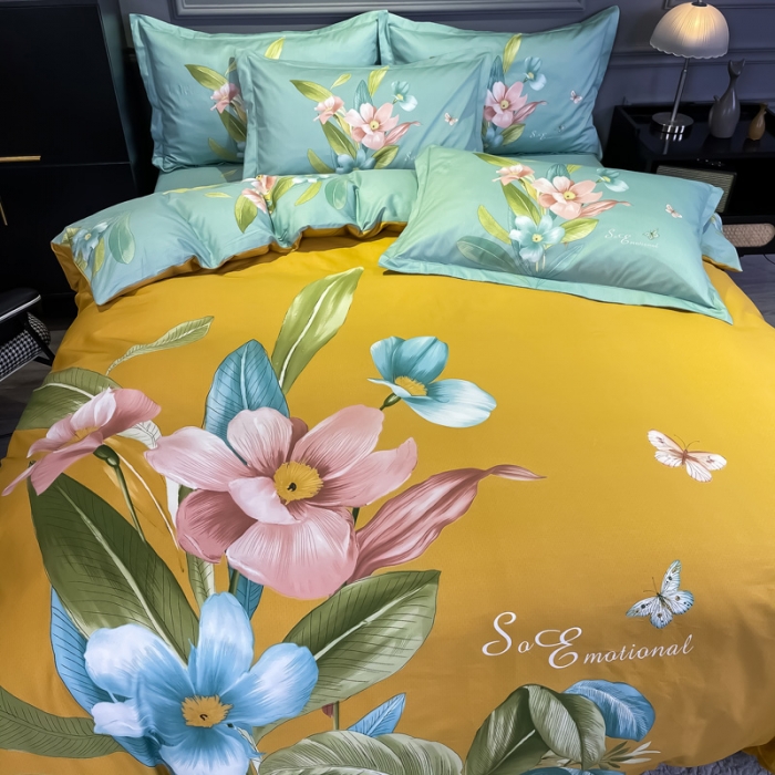 91家纺网 家纺一手货源 找家纺 金爱家 2021新款全棉活性花卉系列四件套 芳泽