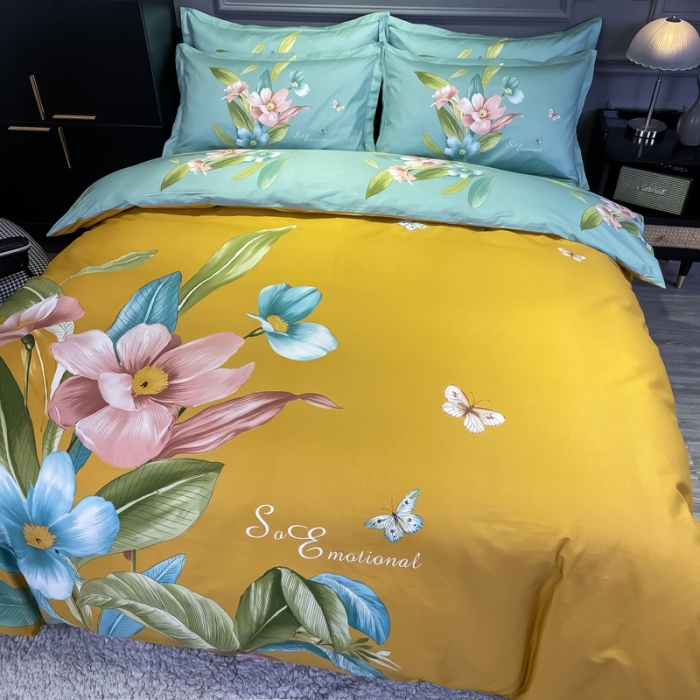 91家纺网 家纺一手货源 找家纺 金爱家 2021新款全棉活性花卉系列四件套 芳泽