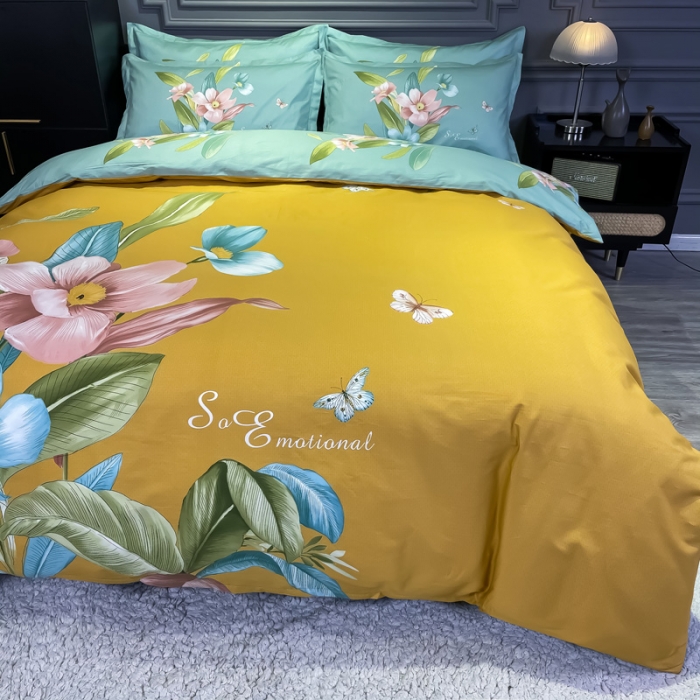 91家纺网 家纺一手货源 找家纺 金爱家 2021新款全棉活性花卉系列四件套 芳泽