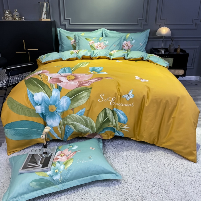 91家纺网 家纺一手货源 找家纺 金爱家 2021新款全棉活性花卉系列四件套 芳泽