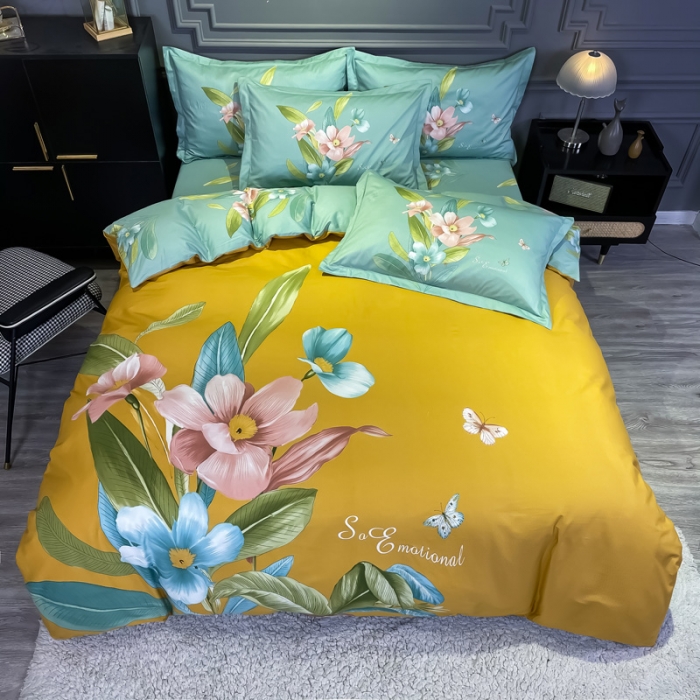 91家纺网 家纺一手货源 找家纺 金爱家 2021新款全棉活性花卉系列四件套 芳泽