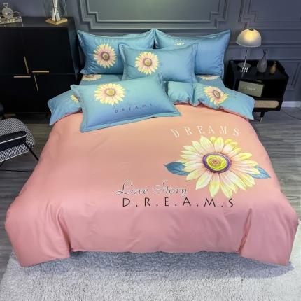 91家纺网 家纺一手货源 找家纺 金爱家 2021新款全棉活性花卉系列四件套 告白