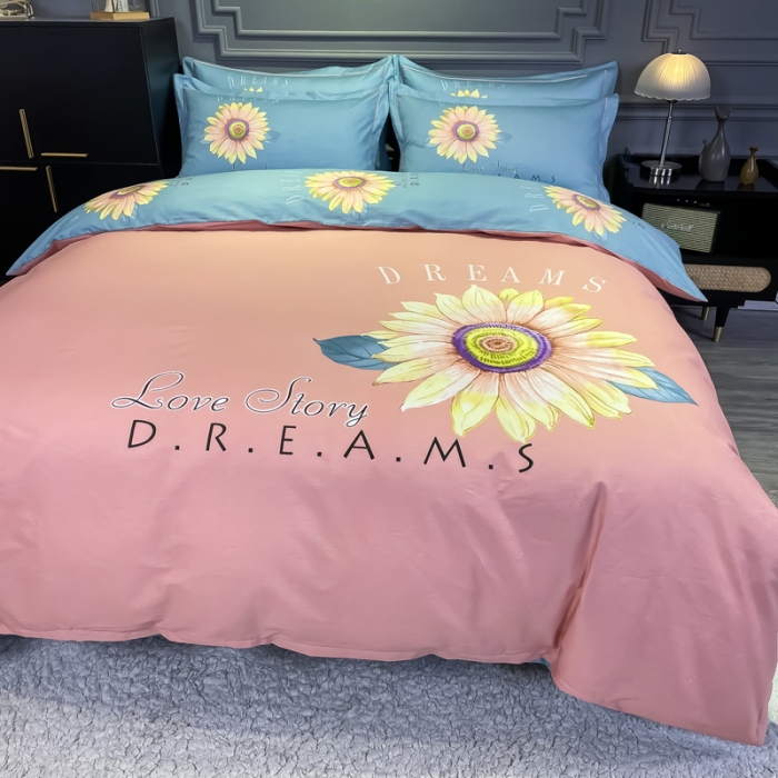 91家纺网 家纺一手货源 找家纺 金爱家 2021新款全棉活性花卉系列四件套 告白