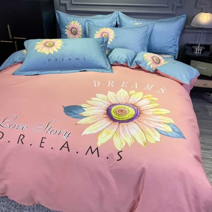 91家纺网 家纺一手货源 找家纺 金爱家 2021新款全棉活性花卉系列四件套 告白